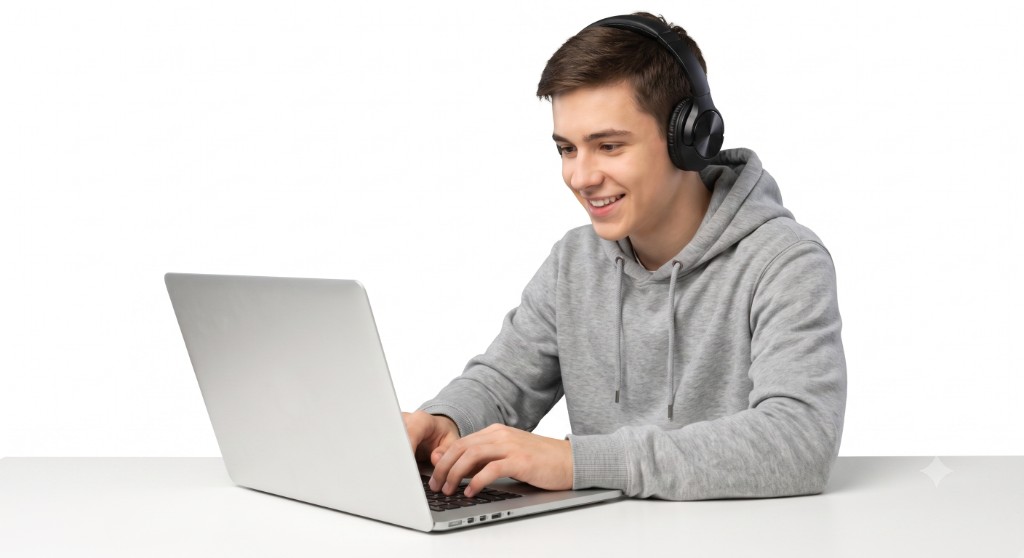 Student studying on laptop